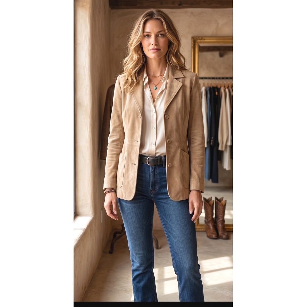 Suede Womens Jacket L Brown Western Cowgirl Country Minimalist Chic Timeless